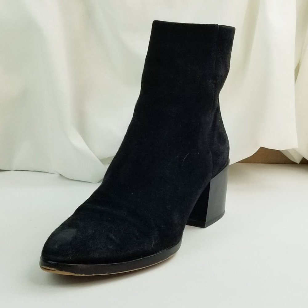 Sam Edelman 8 Women's Black Suede Side Zip Pointed Toe Block Heel Ankle Boots